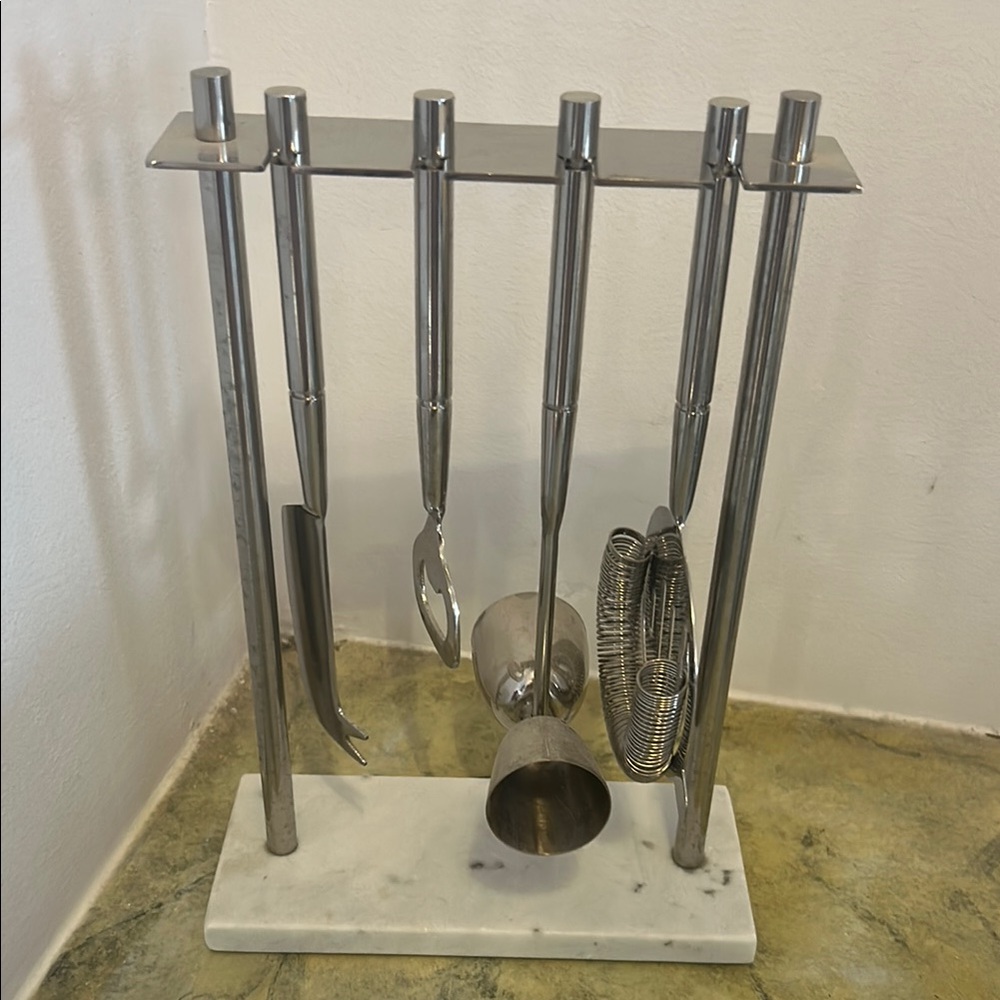 Stainless Steel Bar Tool Set with Marble Base